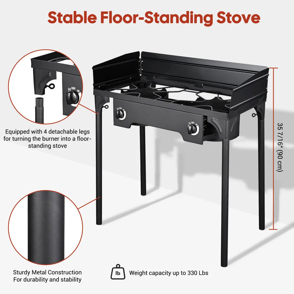 2 Burner Outdoor Stove with Wind Guard 150,000BTU