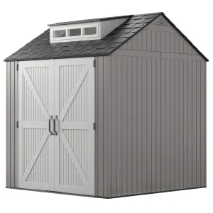 7x7 Ft Weather Resistant Resin Backyard Outdoor Storage Shed, Gray (Open Box)