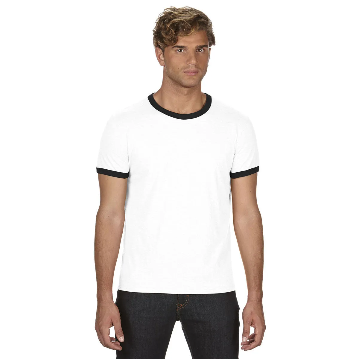 Anvil Men's White/Black Lightweight Ringer T-Shirt