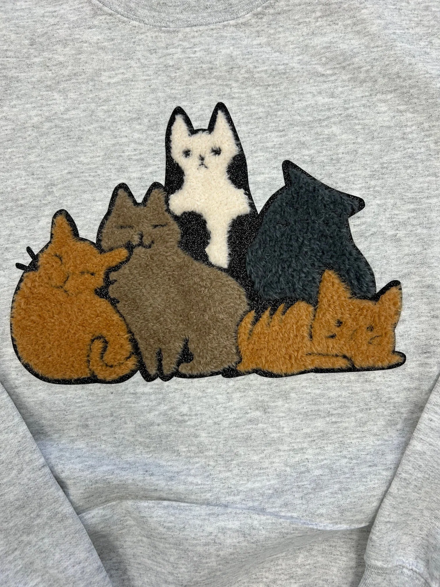 AWANJ Donation - Fluffy Kitty Cat Crew Neck Sweatshirt With Black Shimmer Trim - Grey