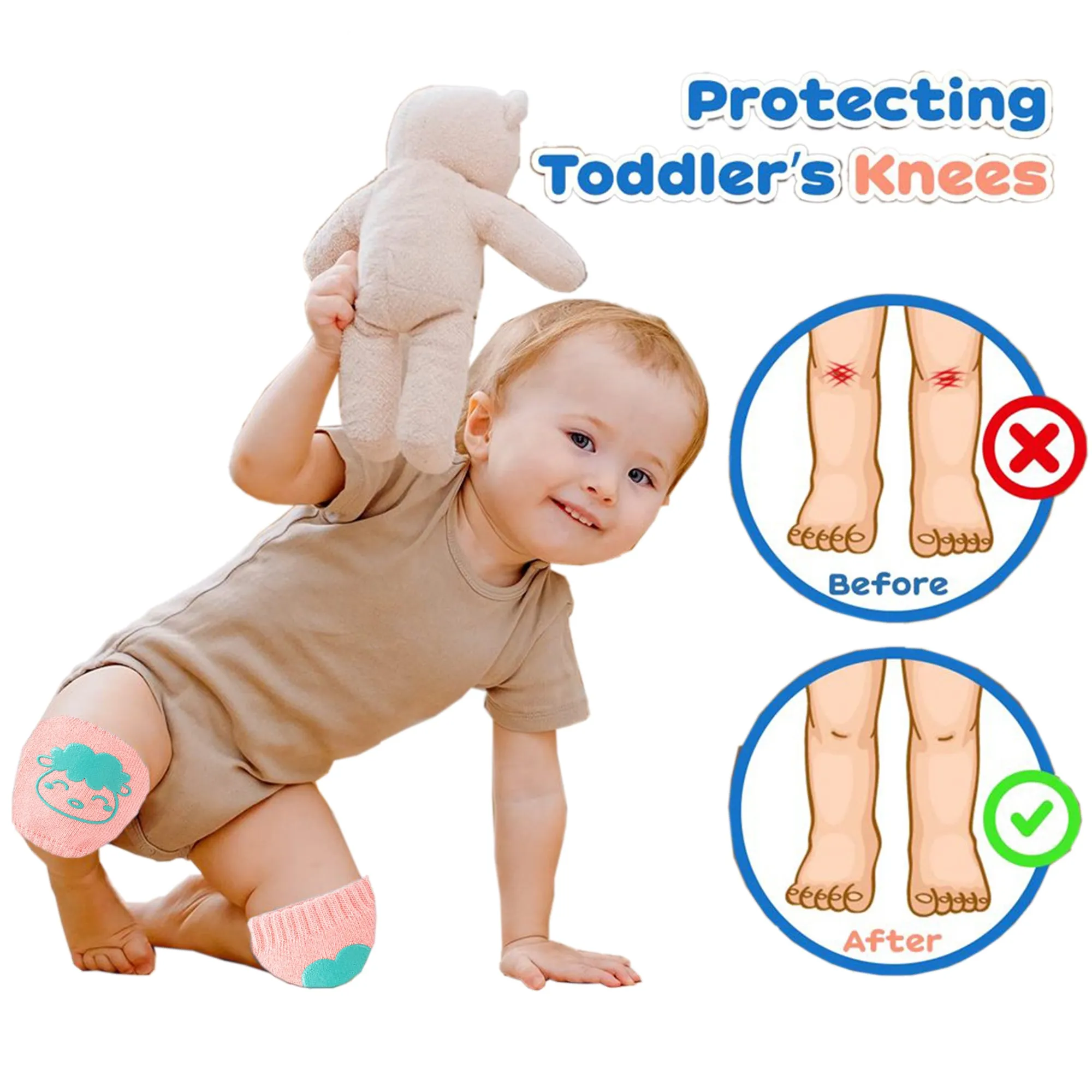 Babymoon Designer Baby Kneepads for Protection Knee Pads for Crawling, Anti-Slip Safety Protector | Kid Pink