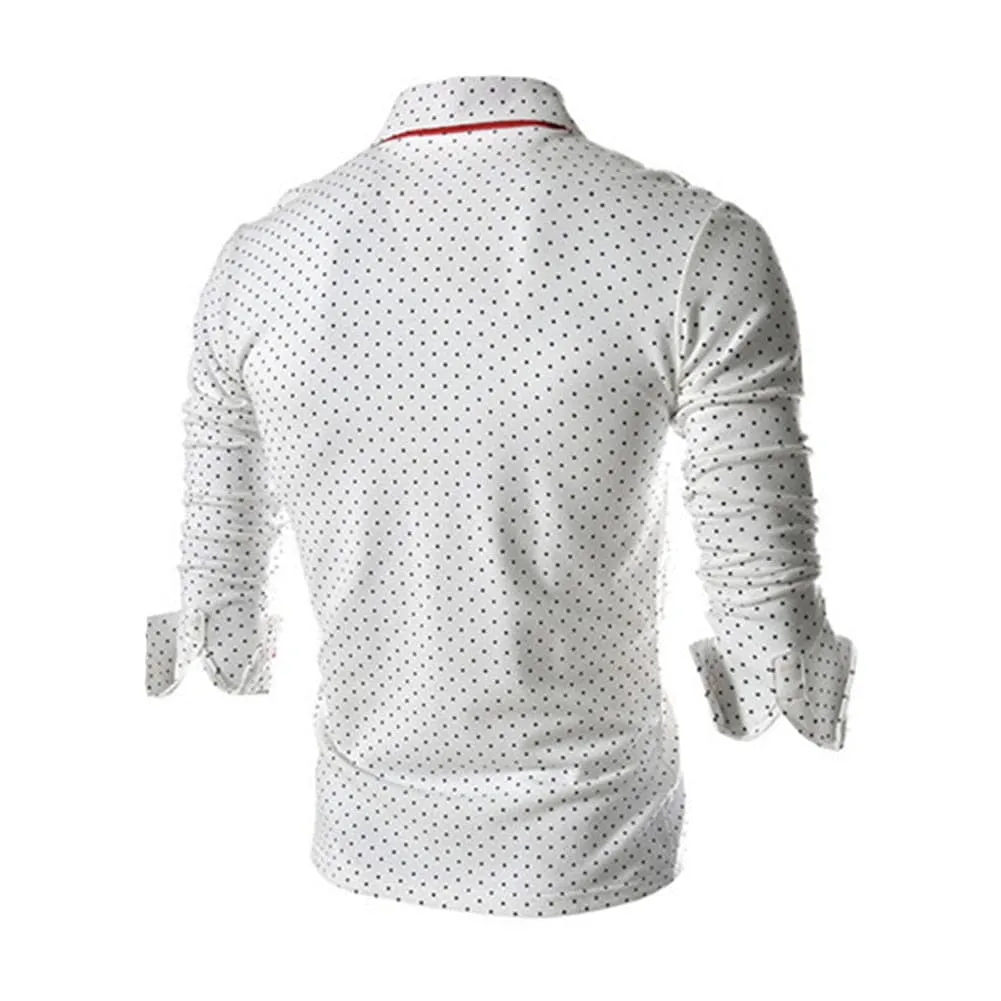 BRADFORD Design Collection Men's Fashion Navy Blue & White Polka Dots Button Top Long Sleeve Shirt