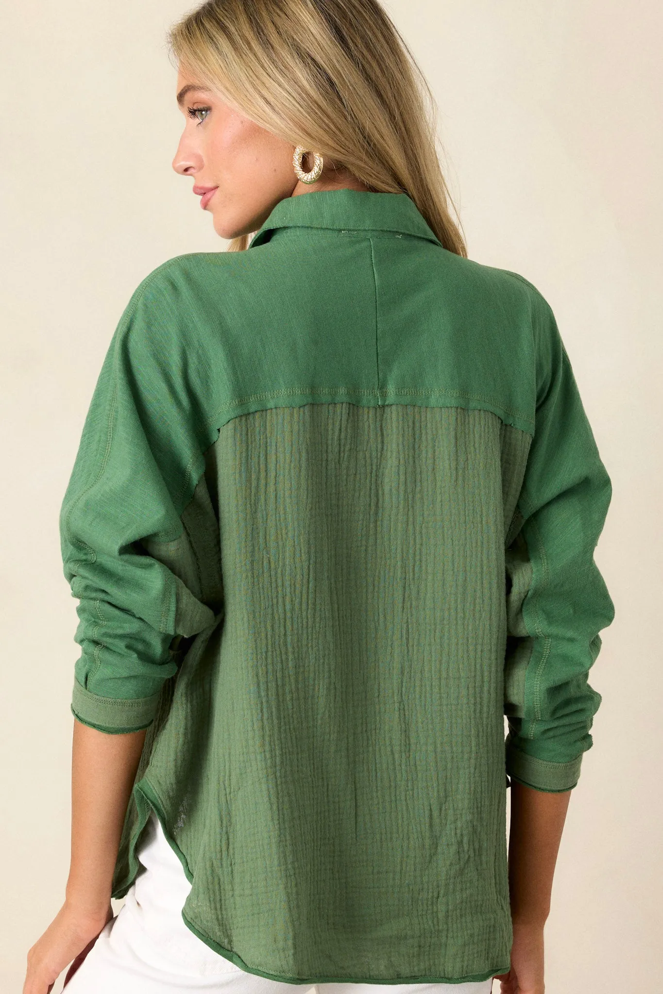 Carolina Chic 100% Cotton Green Button Front Top