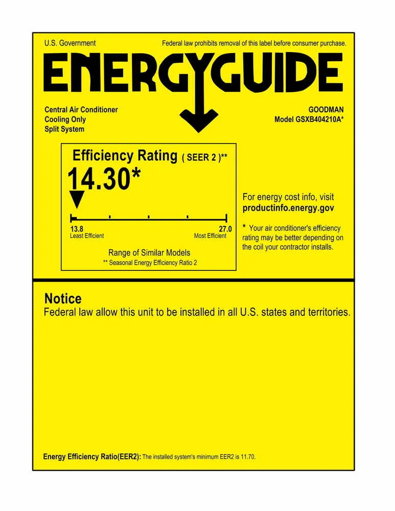 Goodman 3.5 Ton 14.3 SEER2 Single-Stage Air Conditioner Condenser GSXB404210