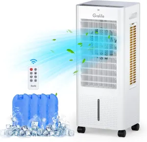 ITEM# 0072  Portable Evaporative Air Cooler, 3-IN-1 Air Cooler with Fan & Humidifier, Oscillation Swamp Cooler with 3 Wind Speeds, 3 Modes, 4 Ice Packs, 12H Timer, Remote, for Bedroom Office Home  (Watch Video)