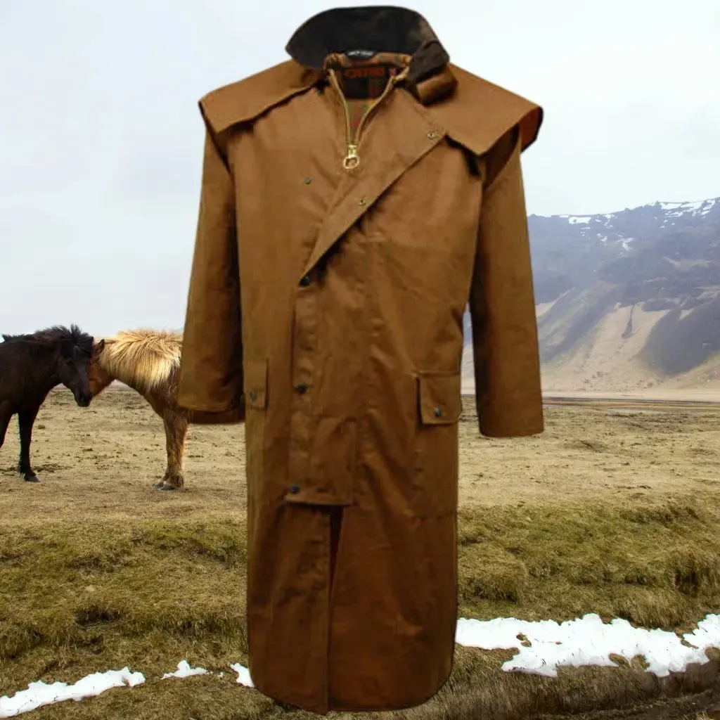 Long Wax Cape Coat - Game Waxed Stockman Jacket