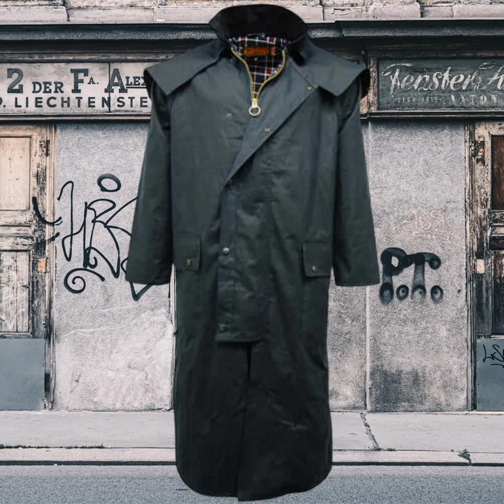 Long Wax Cape Coat - Game Waxed Stockman Jacket