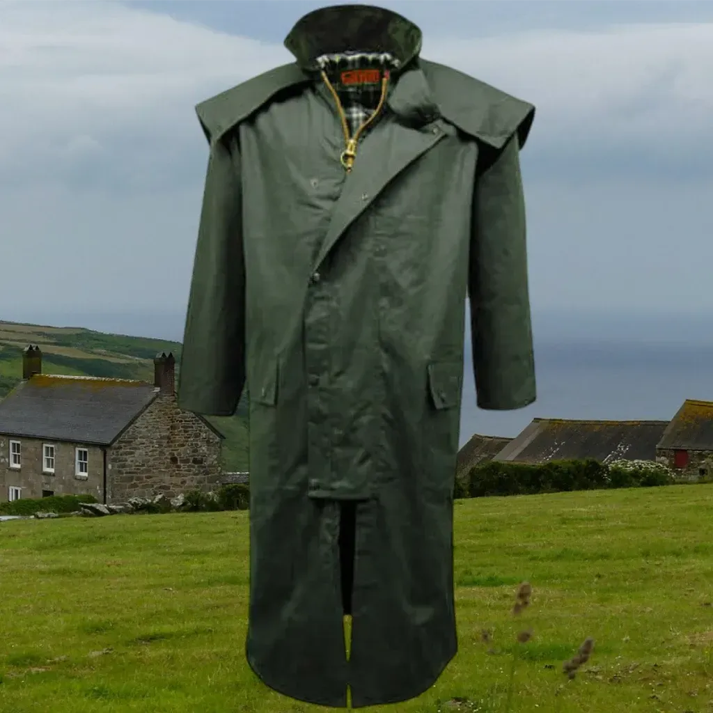 Long Wax Cape Coat - Game Waxed Stockman Jacket