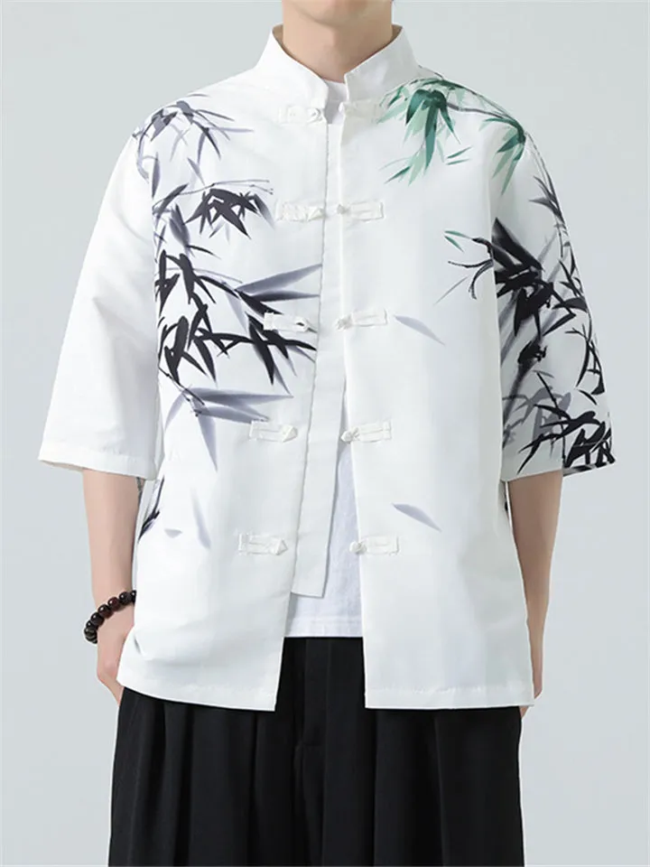 Men's Stylish Stand-up Collar Tang Suit Print Shirt