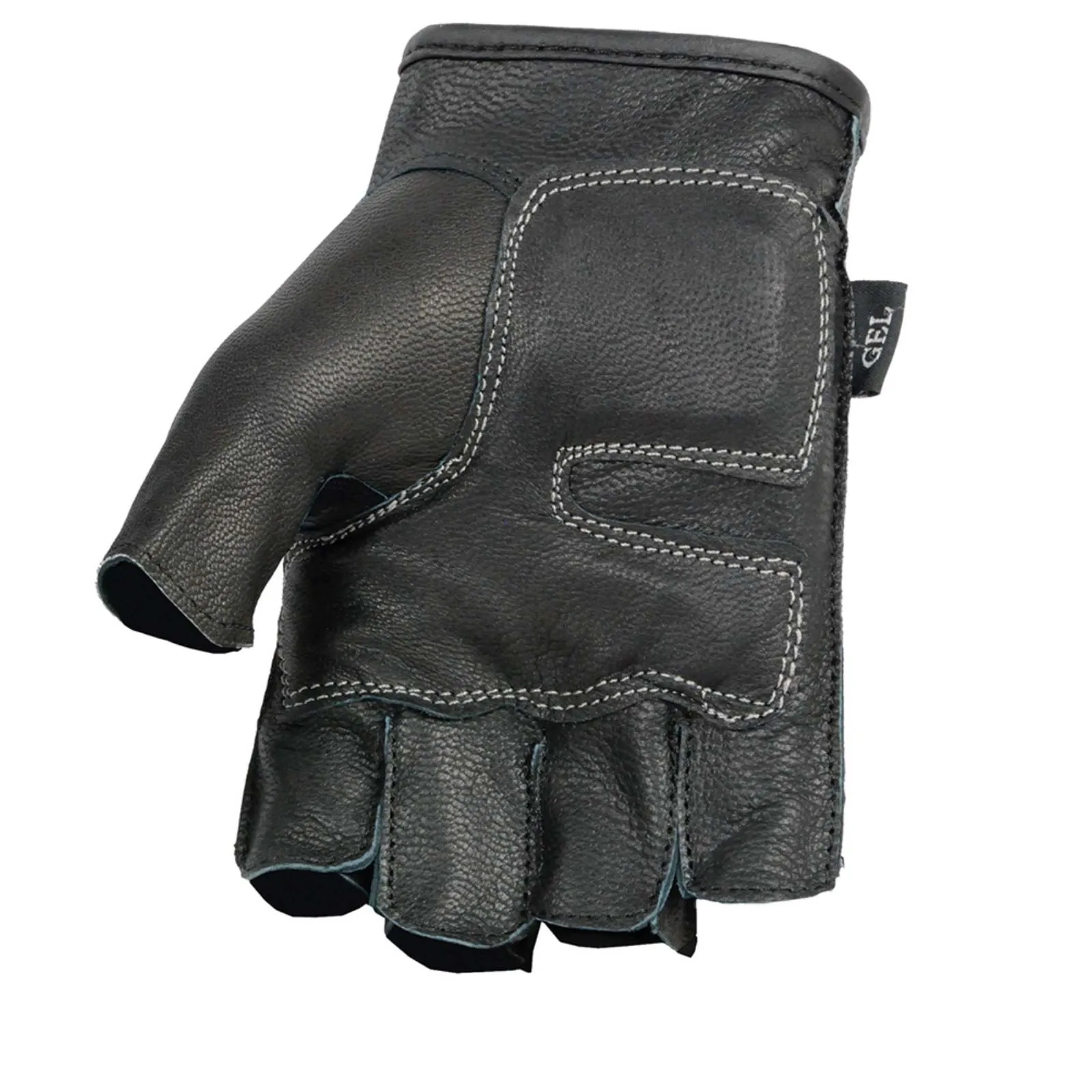 Milwaukee Leather SH198 Men's Black Leather Gel Padded Palm Fingerless Motorcycle Hand Gloves W/ ‘Black Flame Embroidered’