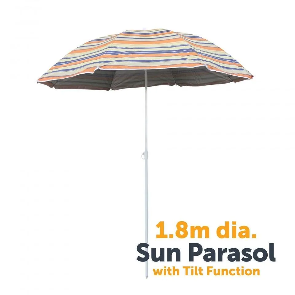 My Garden 1.8M Tilting Parasol Umbrella Garden Beach Patio Outdoor Sun Shade Umbrella Parasol Shelter Anti Fade & UV Protective Polyester Canopy Cover Powder Coated Aluminum Pole Easy To Open & Close