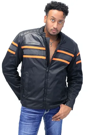 Orange Stripe Armor Reflector Men's Jacket Leather-Textile #MC361616AO