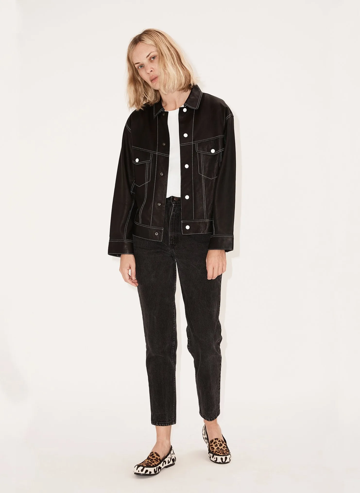 Oversized Contrast Thread Yoke Jacket