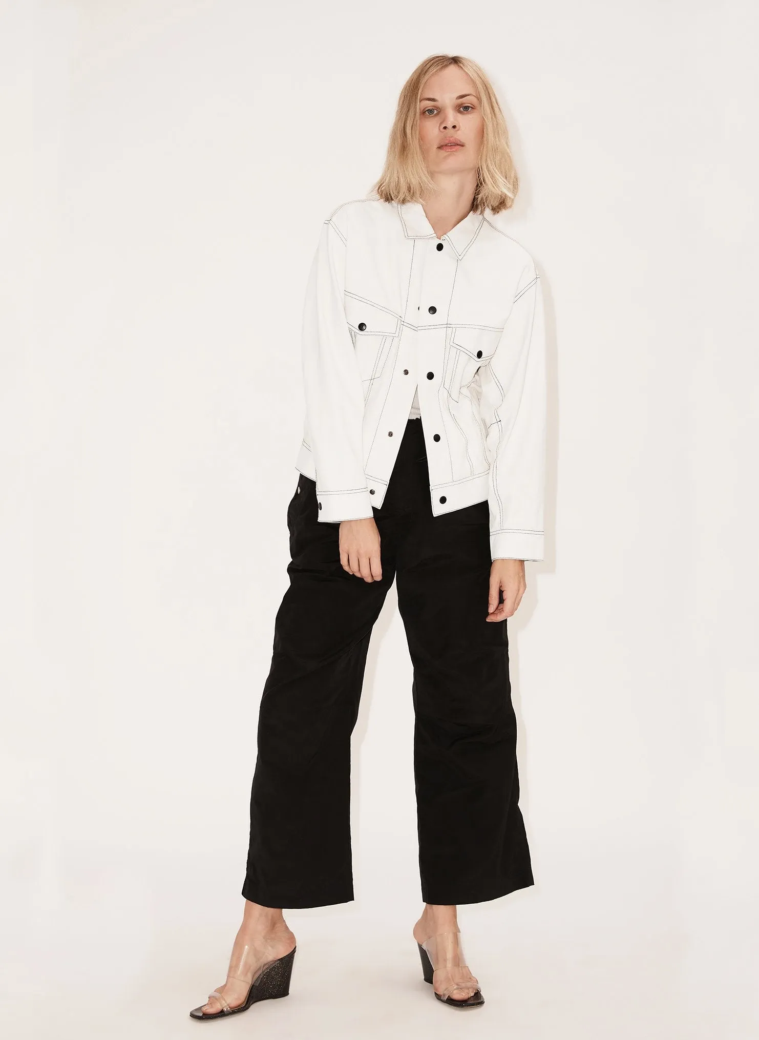 Oversized Contrast Thread Yoke Jacket