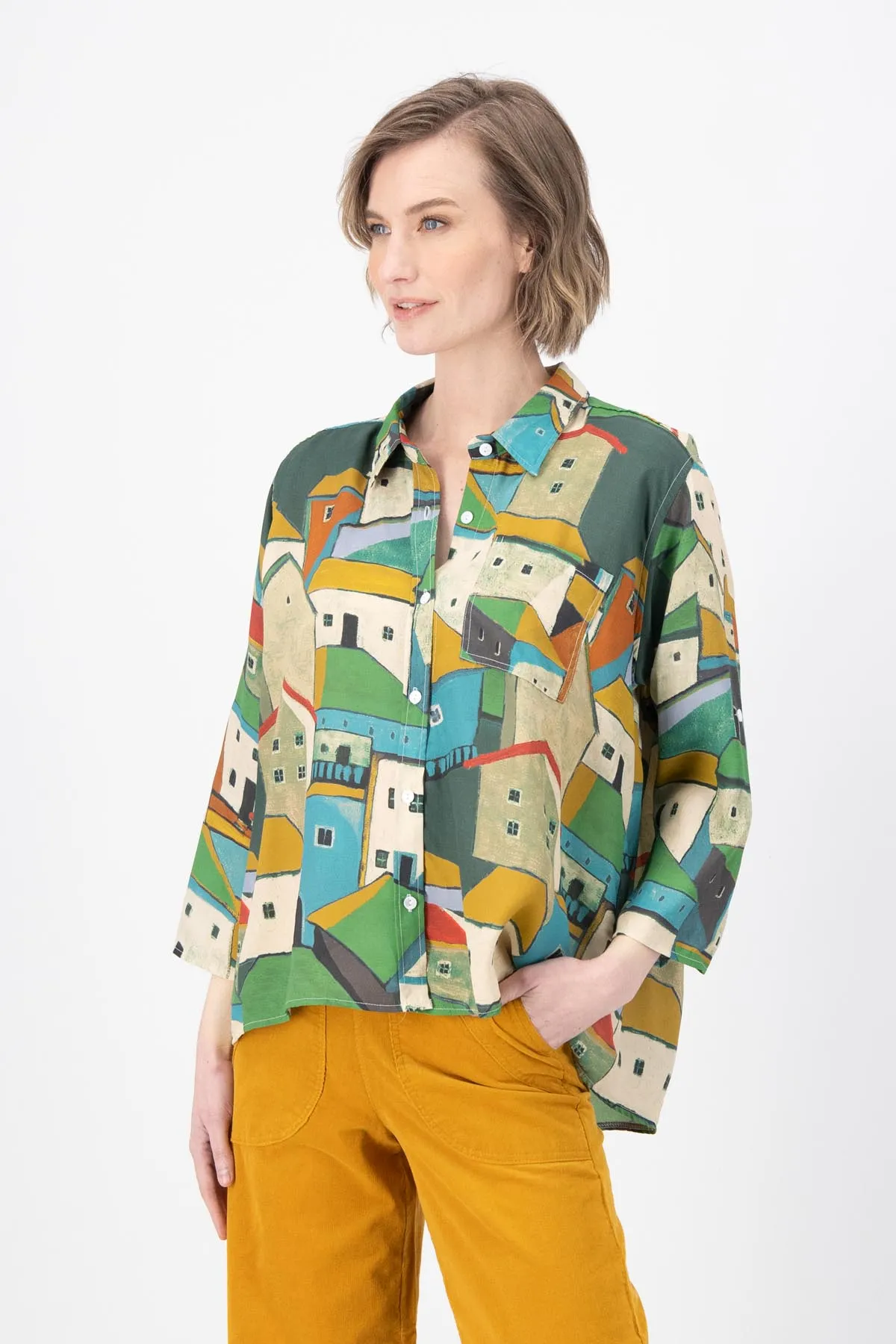 Pueblito Shirt Green in Viscose | Pre-Order