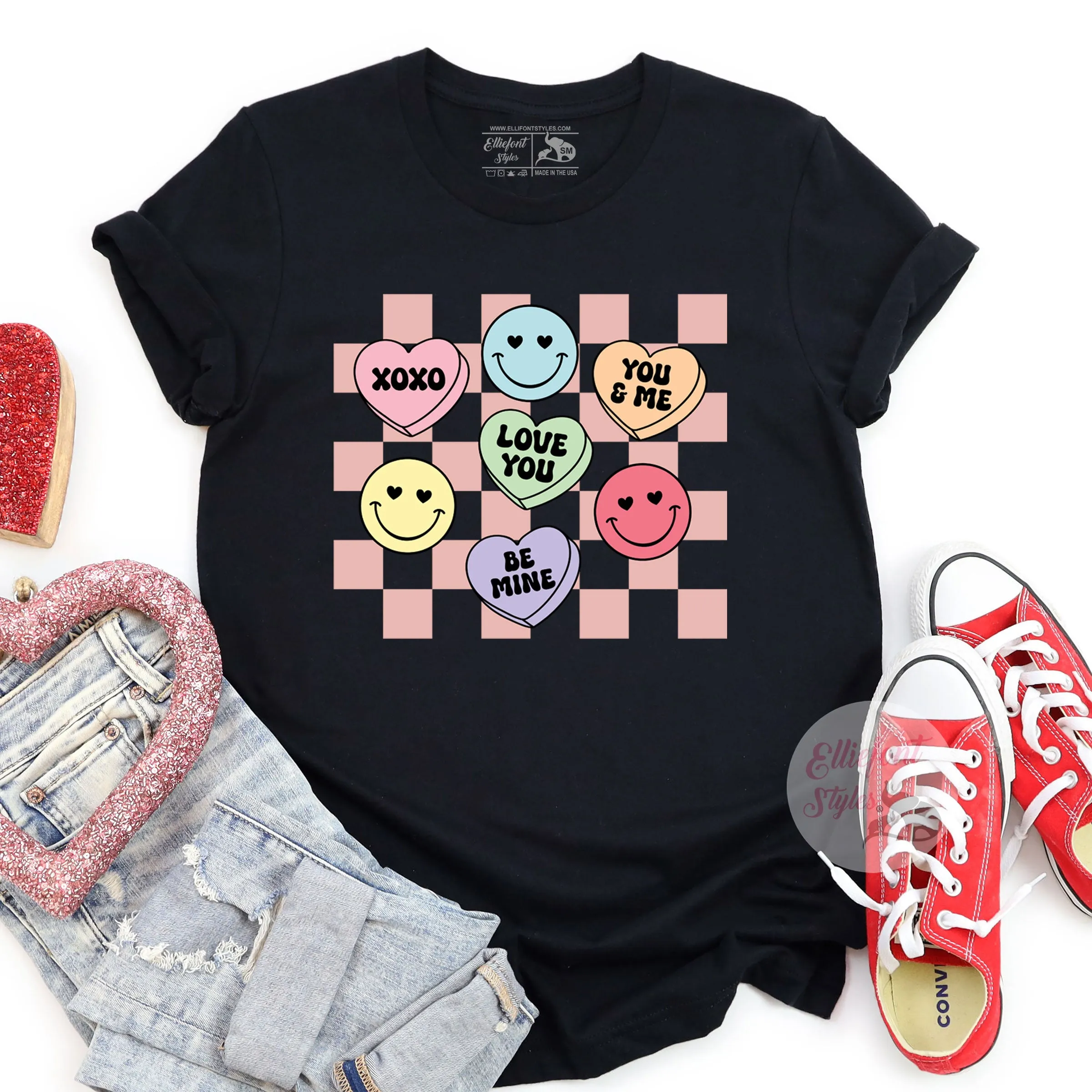 Retro Candy Hearts Valentines Tee