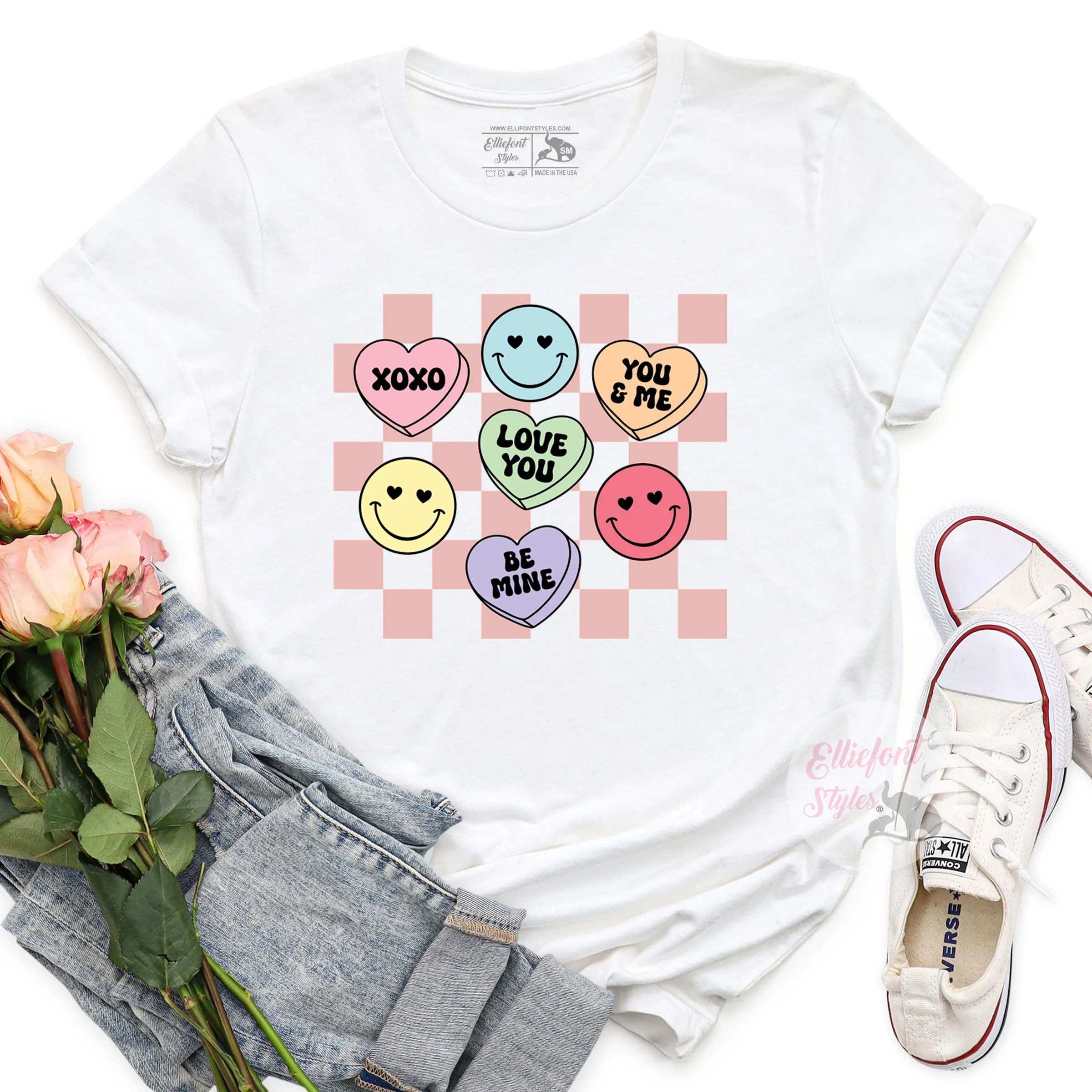 Retro Candy Hearts Valentines Tee