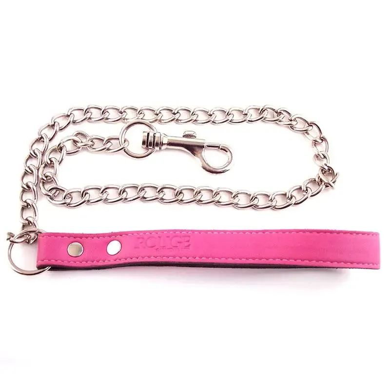 Rouge Garments Pink Leather Lead with Metal Chain and Trigger Hook