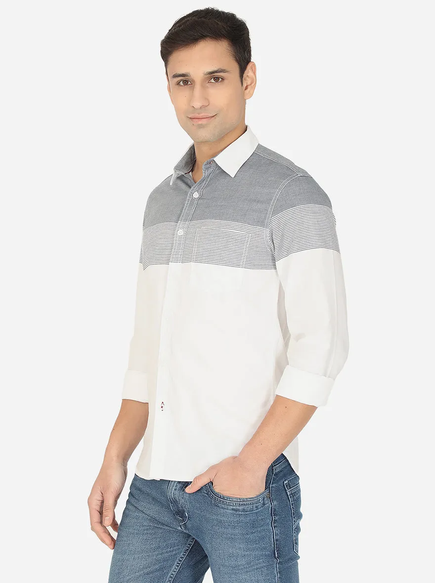 White & Grey Striped Slim Fit Semi Casual Shirt | Greenfibre